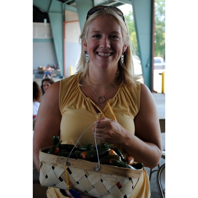 Carrie Johnson with the first prize basket of peppers.